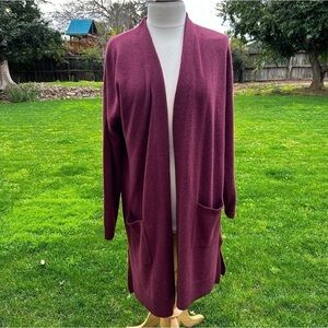 Halogen Rib Knit Wool / Cashmere Long Cardigan in Red Tannin Size S